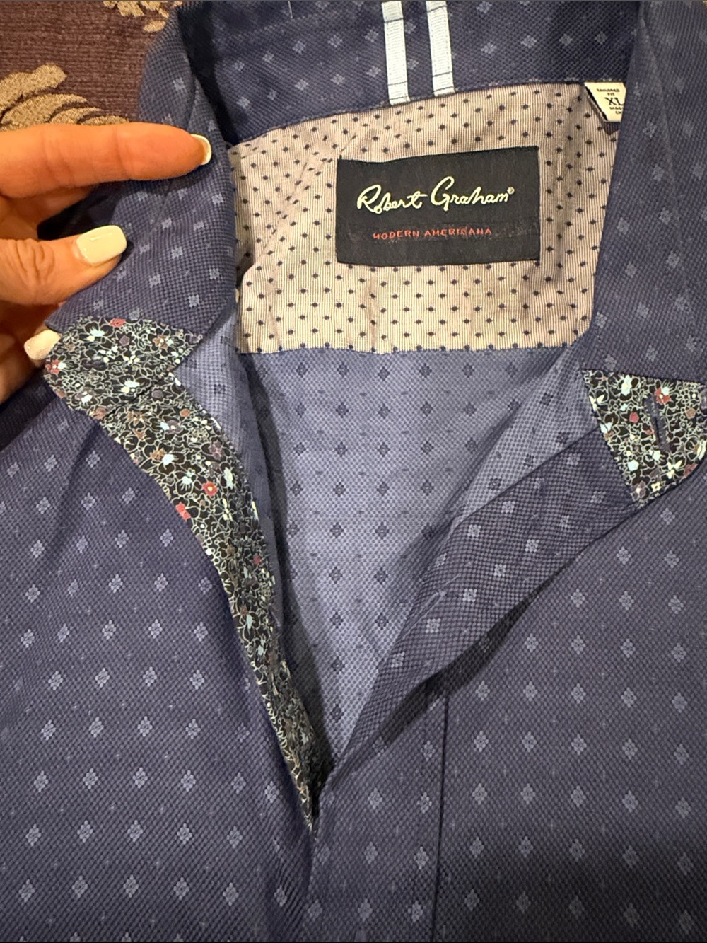 Robert Graham Navy Micro-Pattern Button-Down Shirt - Picture 5 of 5